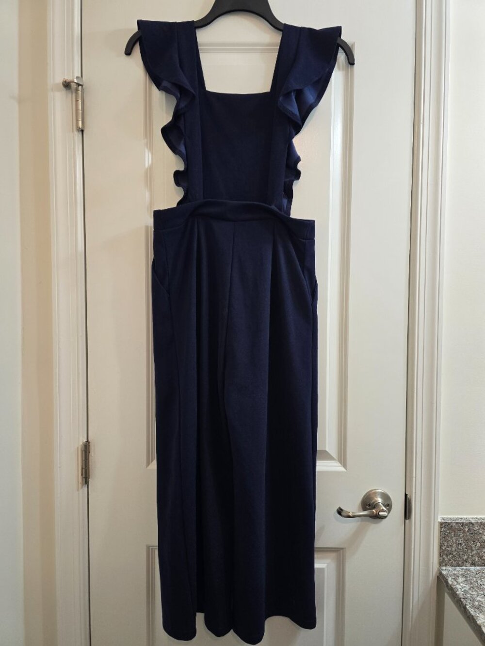 Entro Wide-Leg Pinafore Overalls Jumpsuit - Navy Blue - Picture 3 of 8